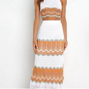Petal & Pup White and Tan Maxi Skirt Set Resort Wear